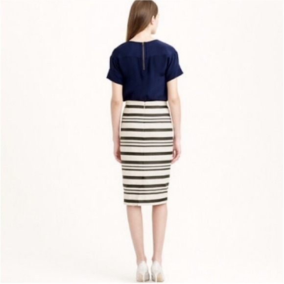 J. Crew Double Stripe Pencil‎ Skirt Career Business Casual Black Cream 2 Preppy - Picture 2 of 14